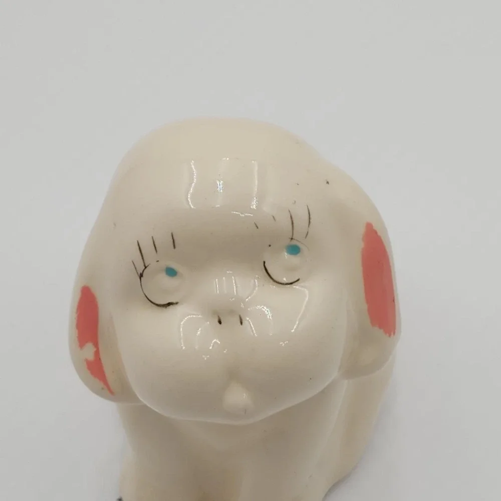 Block California Pottery Puppy Dog Open Eyes Planter Cotton Ball Dispenser 1940s